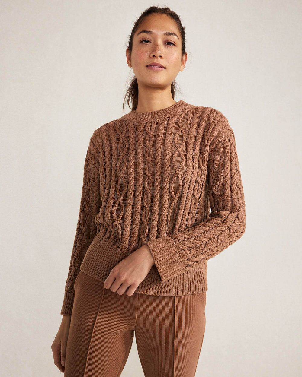 JASPER|MOUSSE ORGANIC COTTON CABLE KNIT SWEATER | Talbots outlet