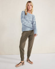 STREAM|TUSCAN OLIVE|WHITE ORGANIC COTTON SHEER STRIPE BATEAU NECK SWEATER | Talbots US