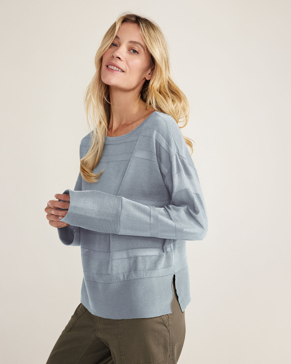 STREAM|TUSCAN OLIVE|WHITE ORGANIC COTTON SHEER STRIPE BATEAU NECK SWEATER | Talbots US
