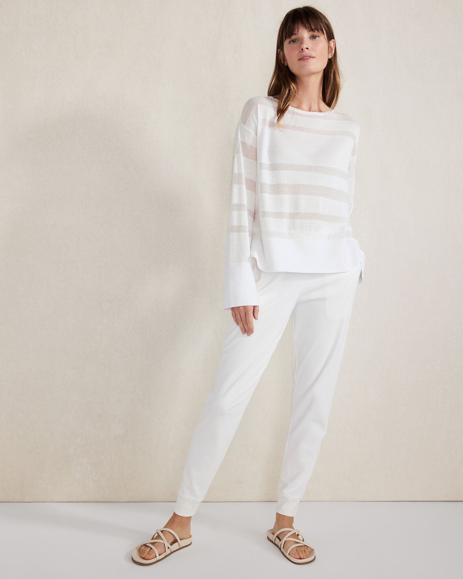 STREAM|WHITE ORGANIC COTTON SHEER STRIPE BATEAU NECK SWEATER | Talbots outlet
