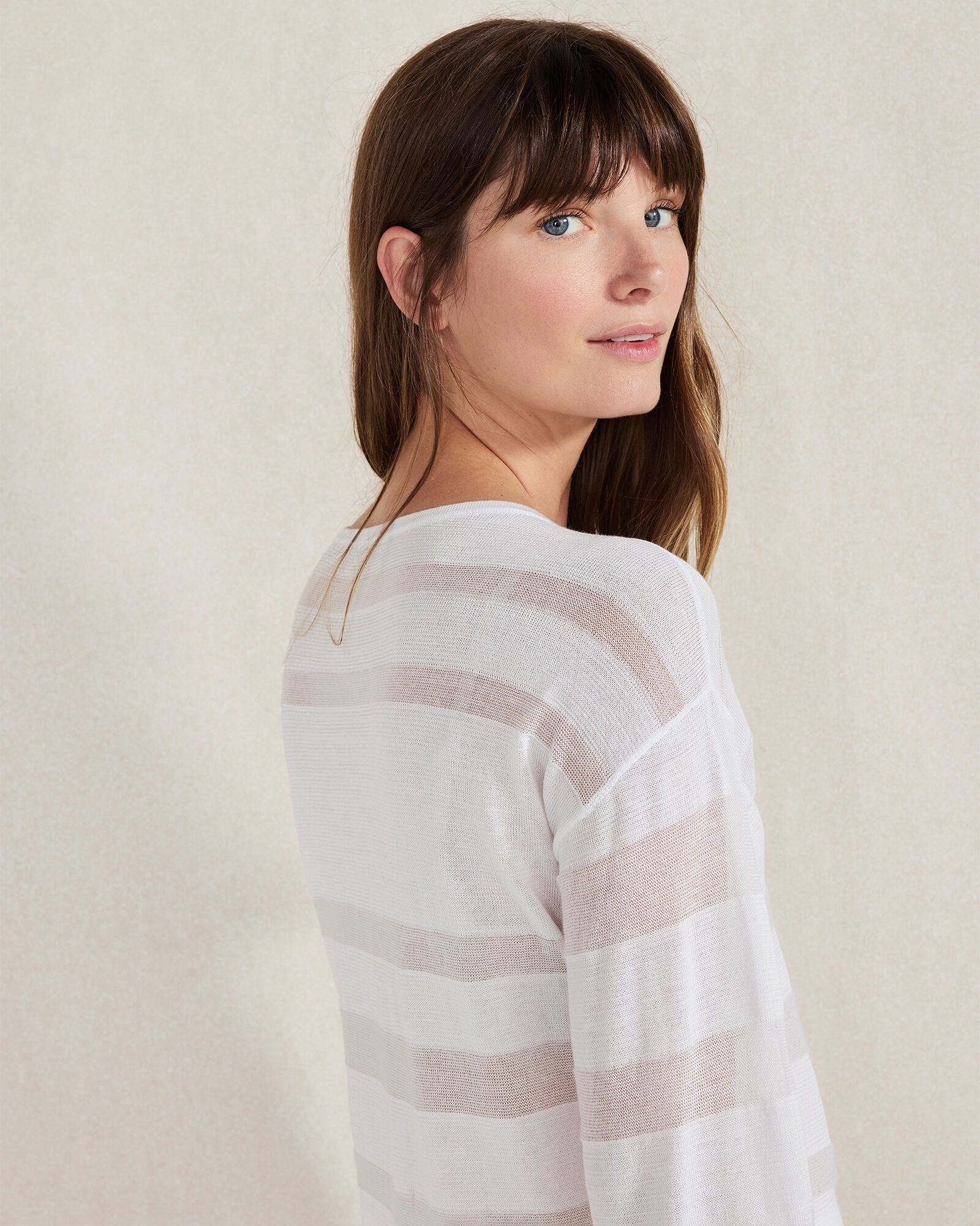 STREAM|TUSCAN OLIVE|WHITE ORGANIC COTTON SHEER STRIPE BATEAU NECK SWEATER | Talbots US