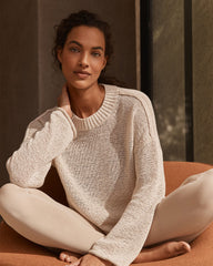 MUSLIN|STREAM|THYME ORGANIC COTTON LINEN TAPE YARN CREWNECK SWEATER | Talbots online