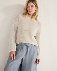 MUSLIN|STREAM|THYME ORGANIC COTTON LINEN TAPE YARN CREWNECK SWEATER | Talbots online