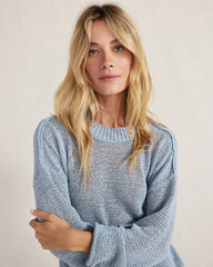 MUSLIN|STREAM|THYME ORGANIC COTTON LINEN TAPE YARN CREWNECK SWEATER | Talbots sale