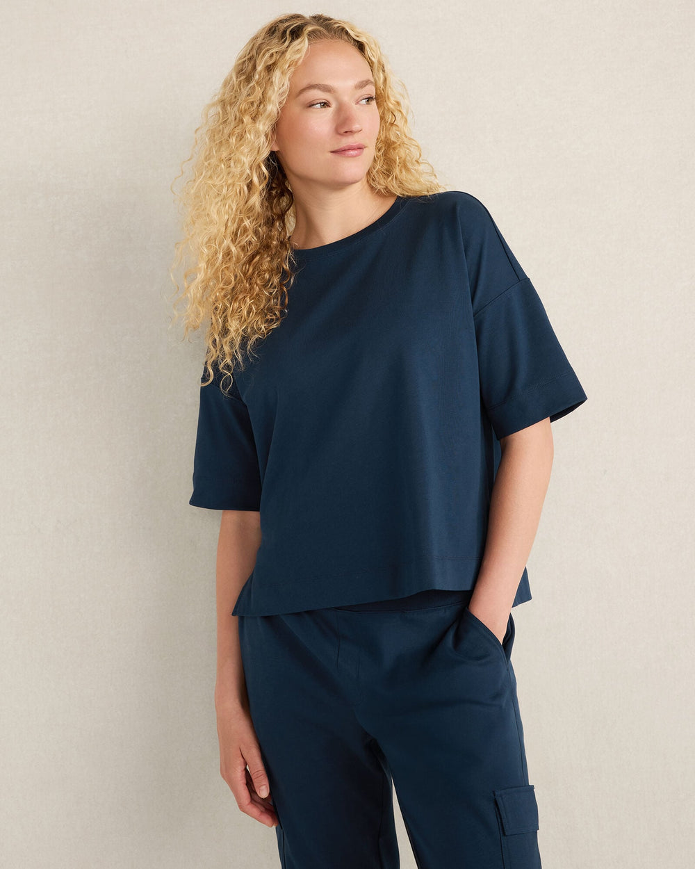 BLACK|IVORY|TWILIGHT PLAITED ORGANIC COTTON JERSEY TEE | Talbots near me