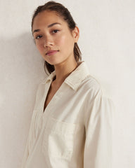 BIRCH|MINERAL|TUSCAN OLIVE LIGHTWEIGHT TWILL COLLARED PULLOVER | Talbots on sale