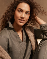 BIRCH|MINERAL|TUSCAN OLIVE LIGHTWEIGHT TWILL COLLARED PULLOVER | Talbots sale