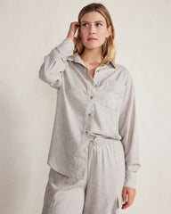 GREY MELANGE DRAPEY WOOL BUTTON DOWN TOP | Talbots US