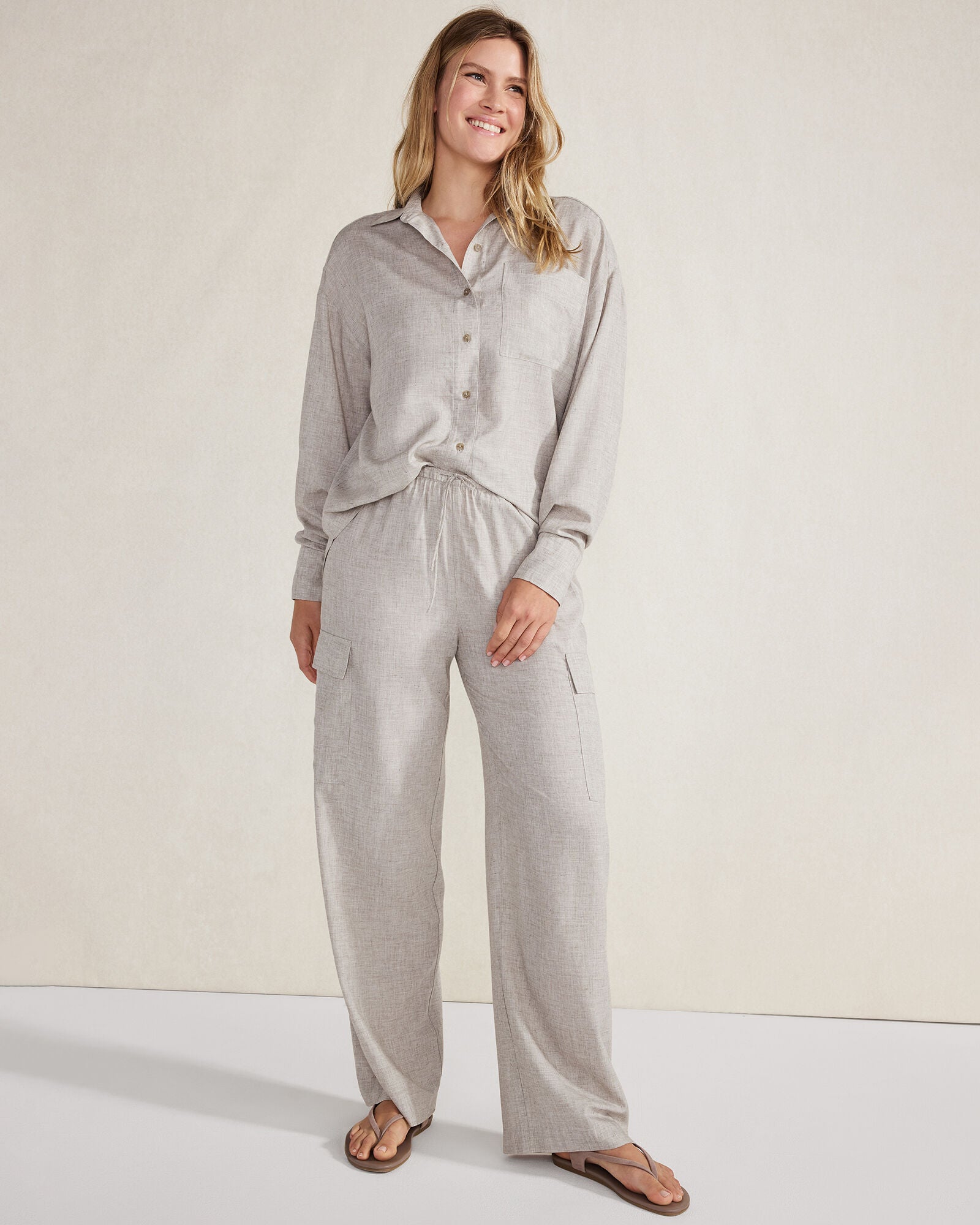 GREY MELANGE DRAPEY WOOL BUTTON DOWN TOP | Talbots US