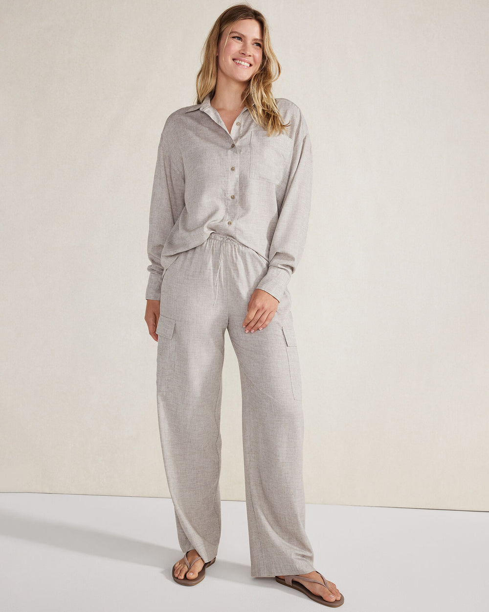 GREY MELANGE DRAPEY WOOL BUTTON DOWN TOP | Talbots US