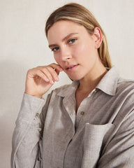 GREY MELANGE DRAPEY WOOL BUTTON DOWN TOP | Talbots US