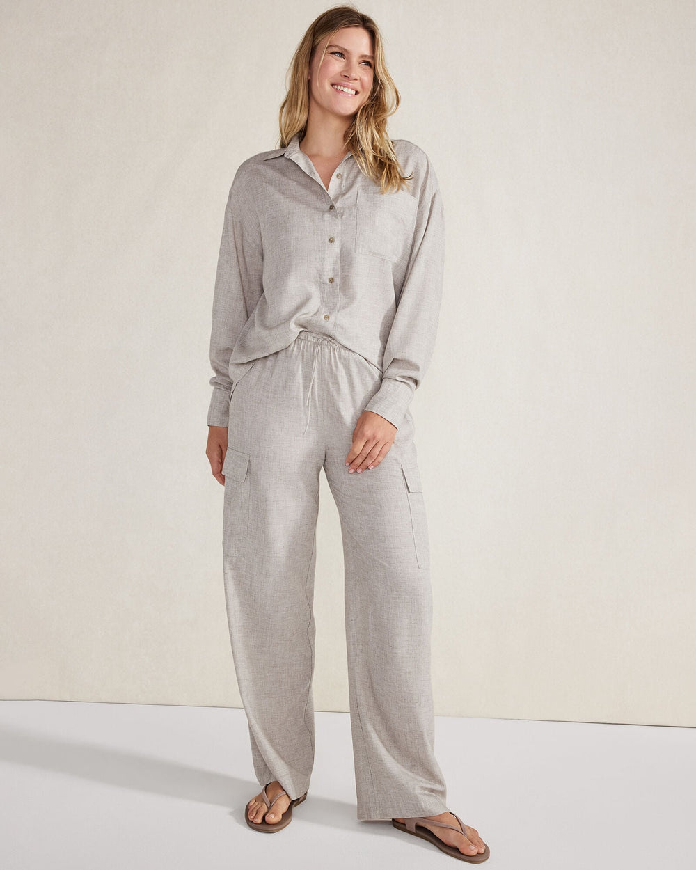 GREY MELANGE DRAPEY WOOL CARGO PANTS | Talbots for sale