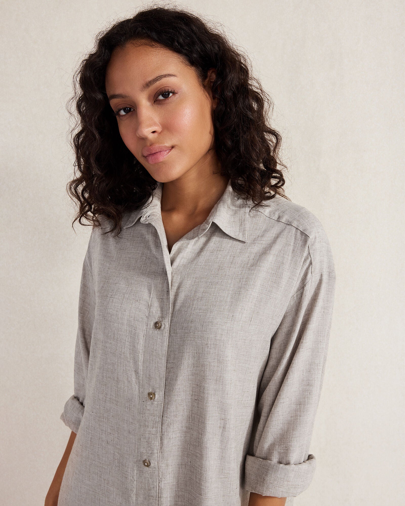 GREY MELANGE DRAPEY WOOL BUTTON DOWN DRESS | Talbots discount