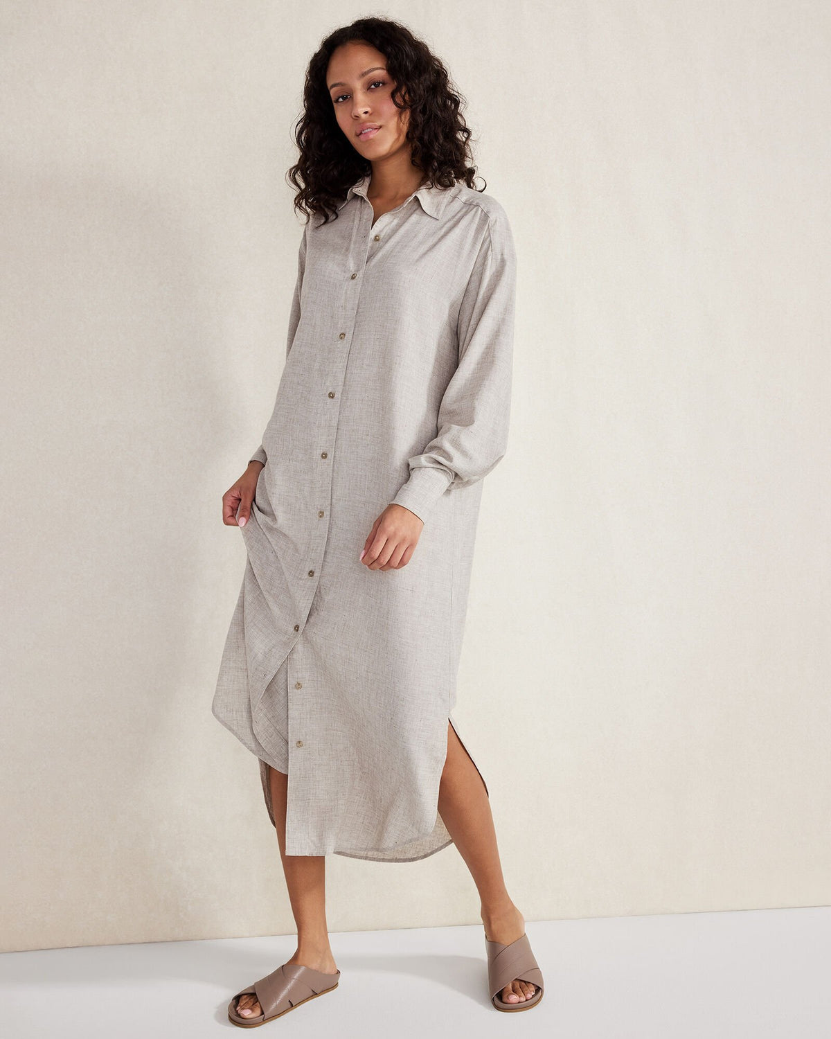 GREY MELANGE DRAPEY WOOL BUTTON DOWN DRESS | Talbots discount
