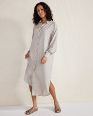 GREY MELANGE DRAPEY WOOL BUTTON DOWN DRESS | Talbots discount