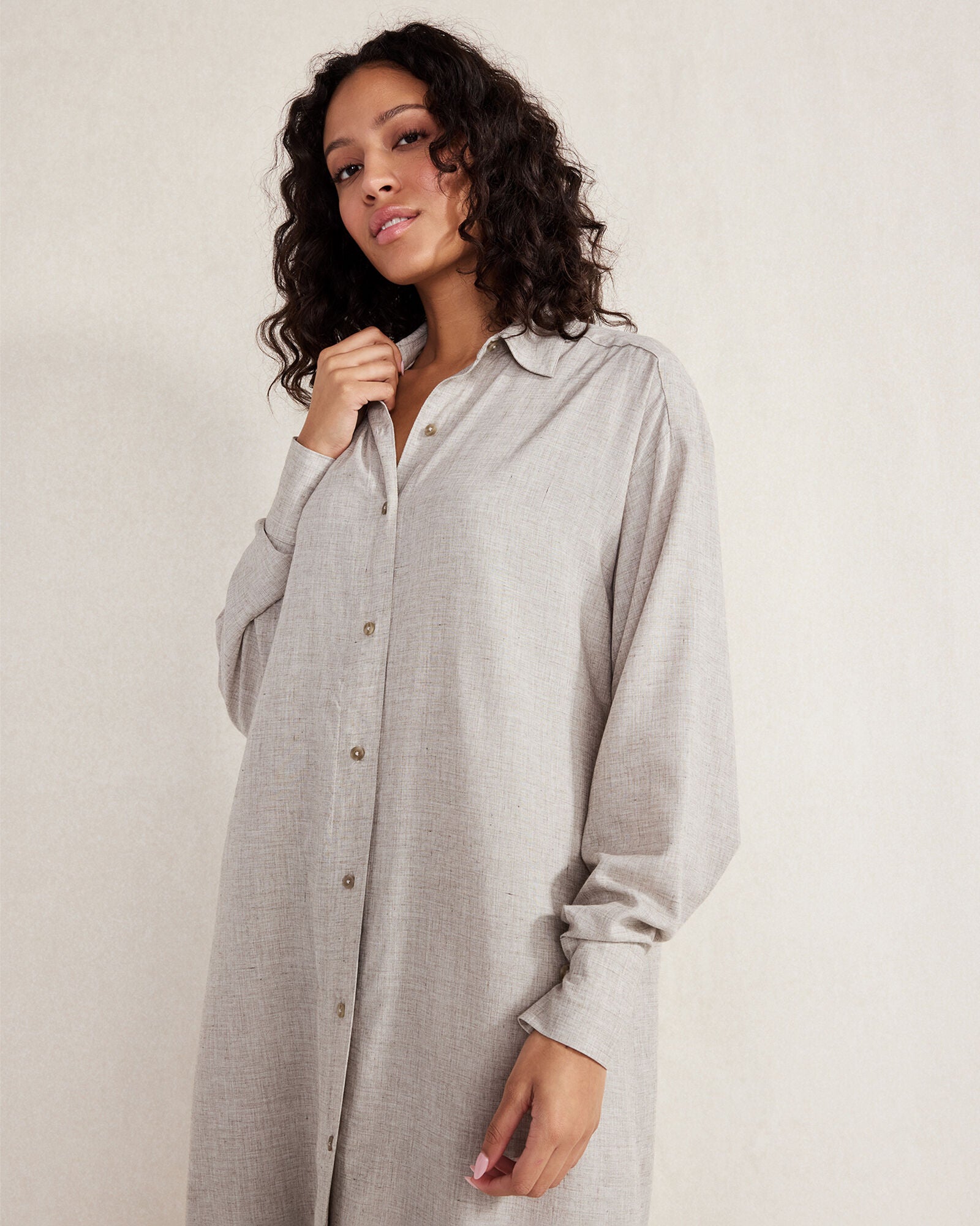 GREY MELANGE DRAPEY WOOL BUTTON DOWN DRESS | Talbots discount