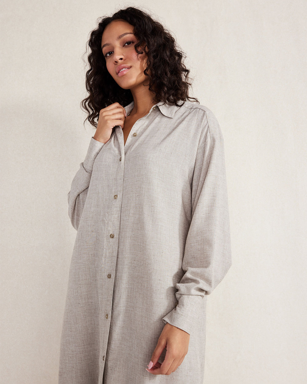 GREY MELANGE DRAPEY WOOL BUTTON DOWN DRESS | Talbots discount