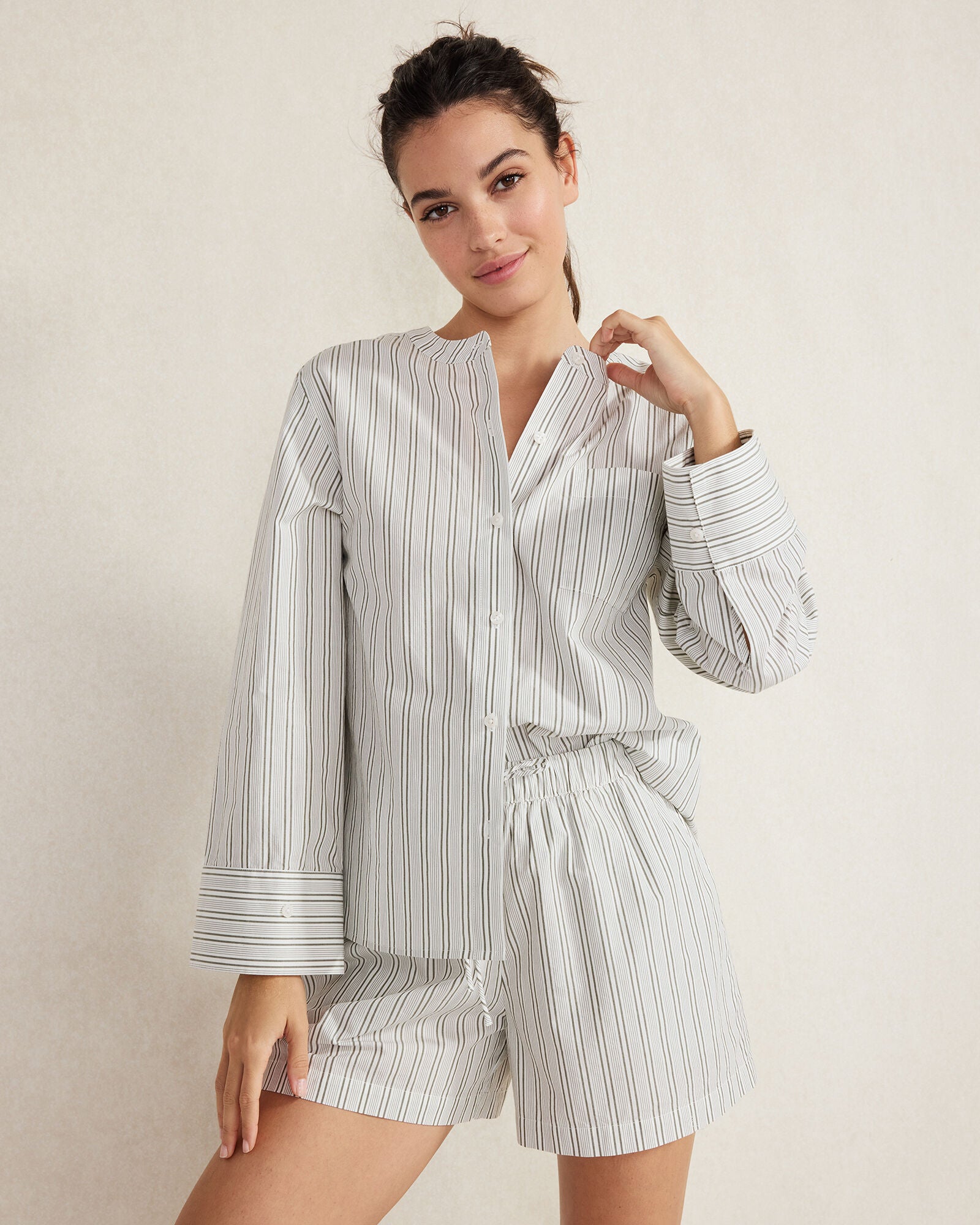 IVORY/OLIVE ORGANIC COTTON POPLIN SHIRT | Talbots for sale