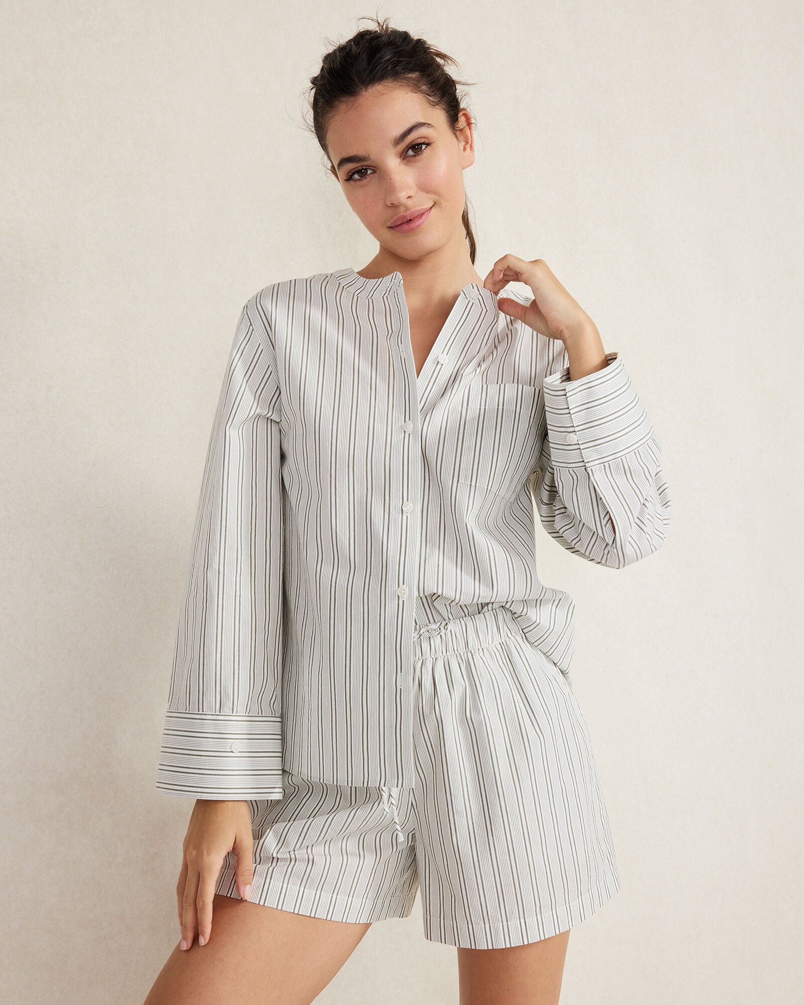 IVORY/OLIVE ORGANIC COTTON POPLIN SHIRT | Talbots on sale