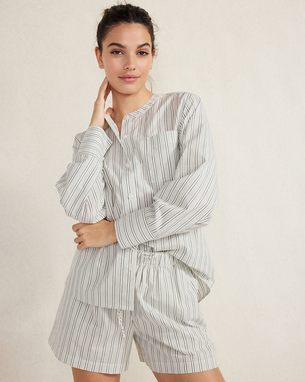 IVORY/OLIVE ORGANIC COTTON POPLIN SHIRT | Talbots on sale
