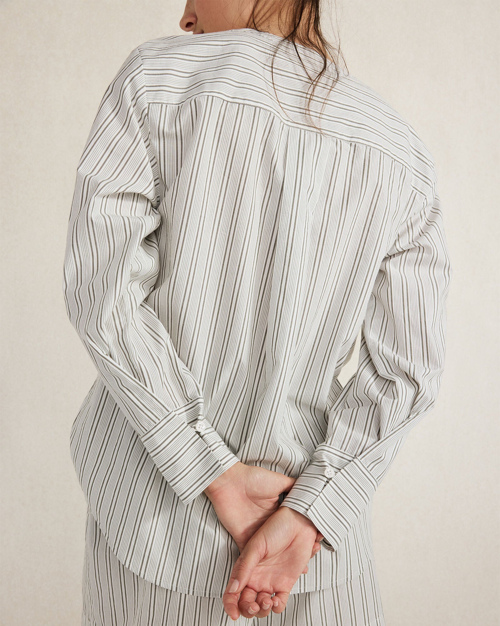 IVORY/OLIVE ORGANIC COTTON POPLIN SHIRT | Talbots for sale