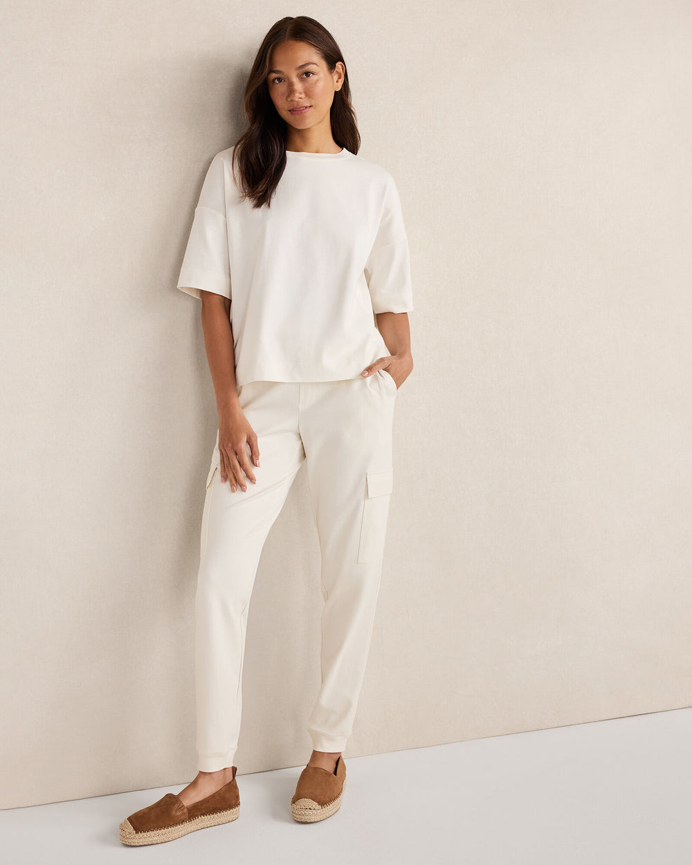 SEA|TWILIGHT|IVORY ORGANIC COTTON INTERLOCK CARGO PANTS | Talbots sale