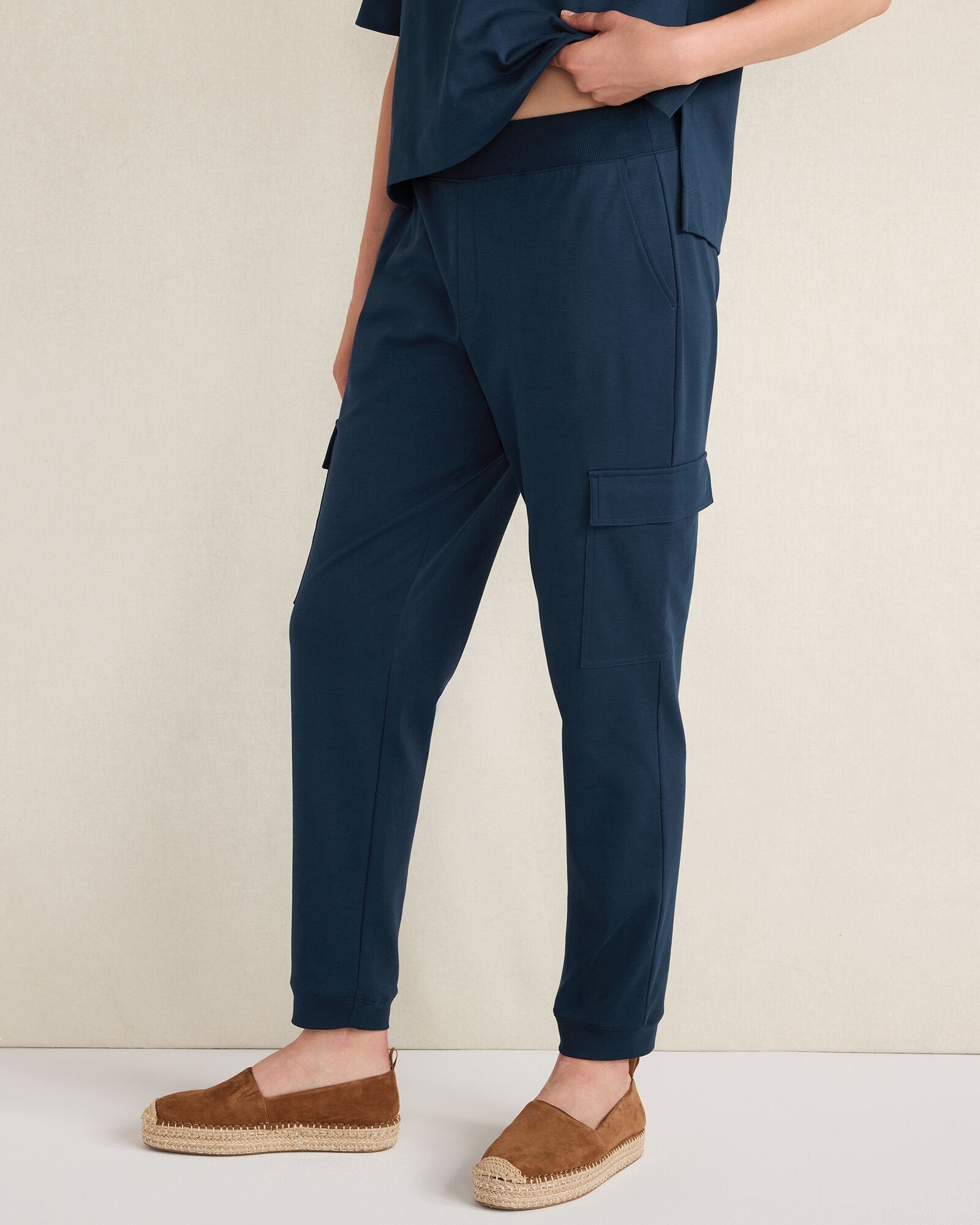 SEA|TWILIGHT|IVORY ORGANIC COTTON INTERLOCK CARGO PANTS | Talbots US