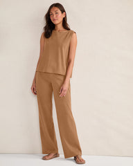 GARMENT DYE OCHRE|THYME ORGANIC COTTON INTERLOCK BOOT CUT PANTS | Talbots US
