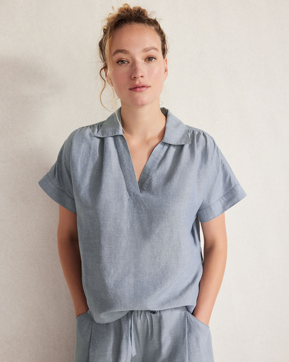 SEA CROSS DYE LINEN BLEND COLLARED SHIRT | Talbots on sale