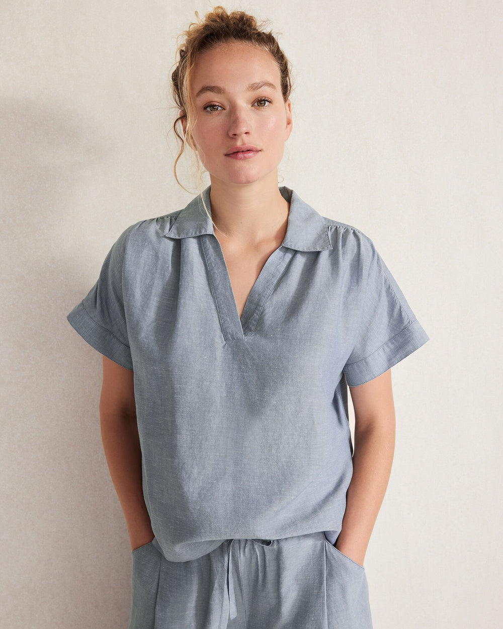 SEA CROSS DYE LINEN BLEND COLLARED SHIRT | Talbots discount