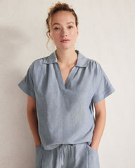 SEA CROSS DYE LINEN BLEND COLLARED SHIRT | Talbots discount