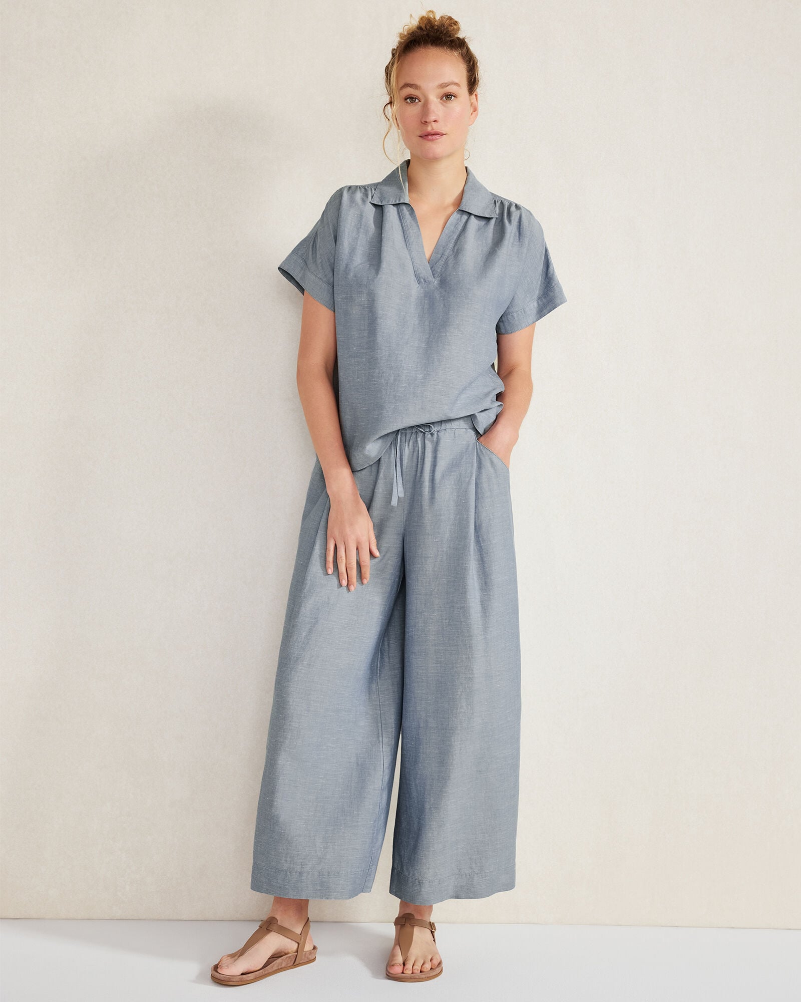 SEA CROSS DYE LINEN BLEND COLLARED SHIRT | Talbots discount