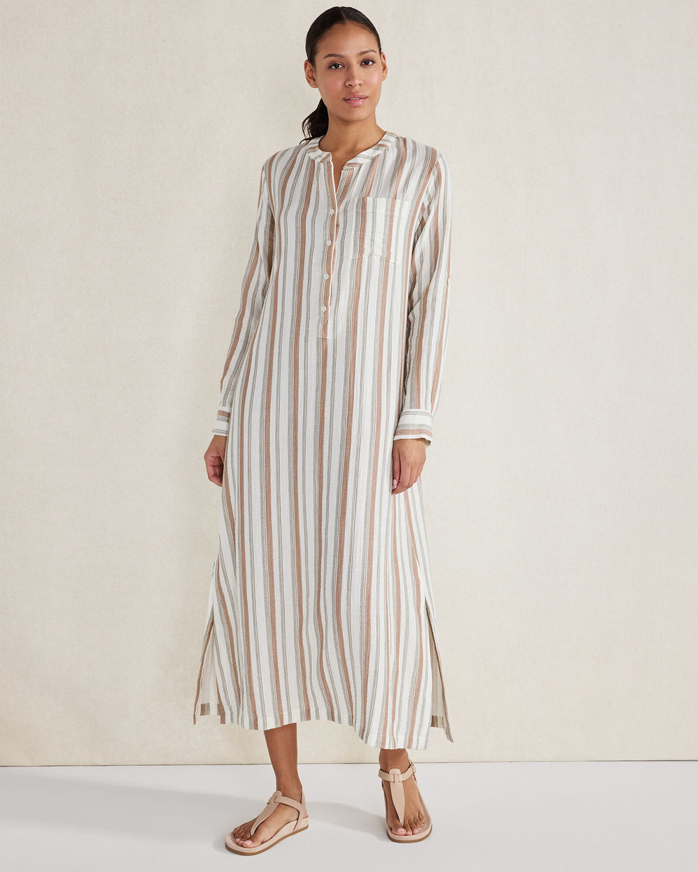 IVORY MULTI ORGANIC COTTON GAUZE STRIPED DRESS | Talbots US