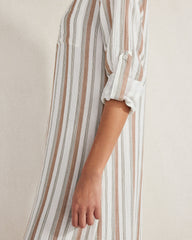 IVORY MULTI ORGANIC COTTON GAUZE STRIPED DRESS | Talbots US