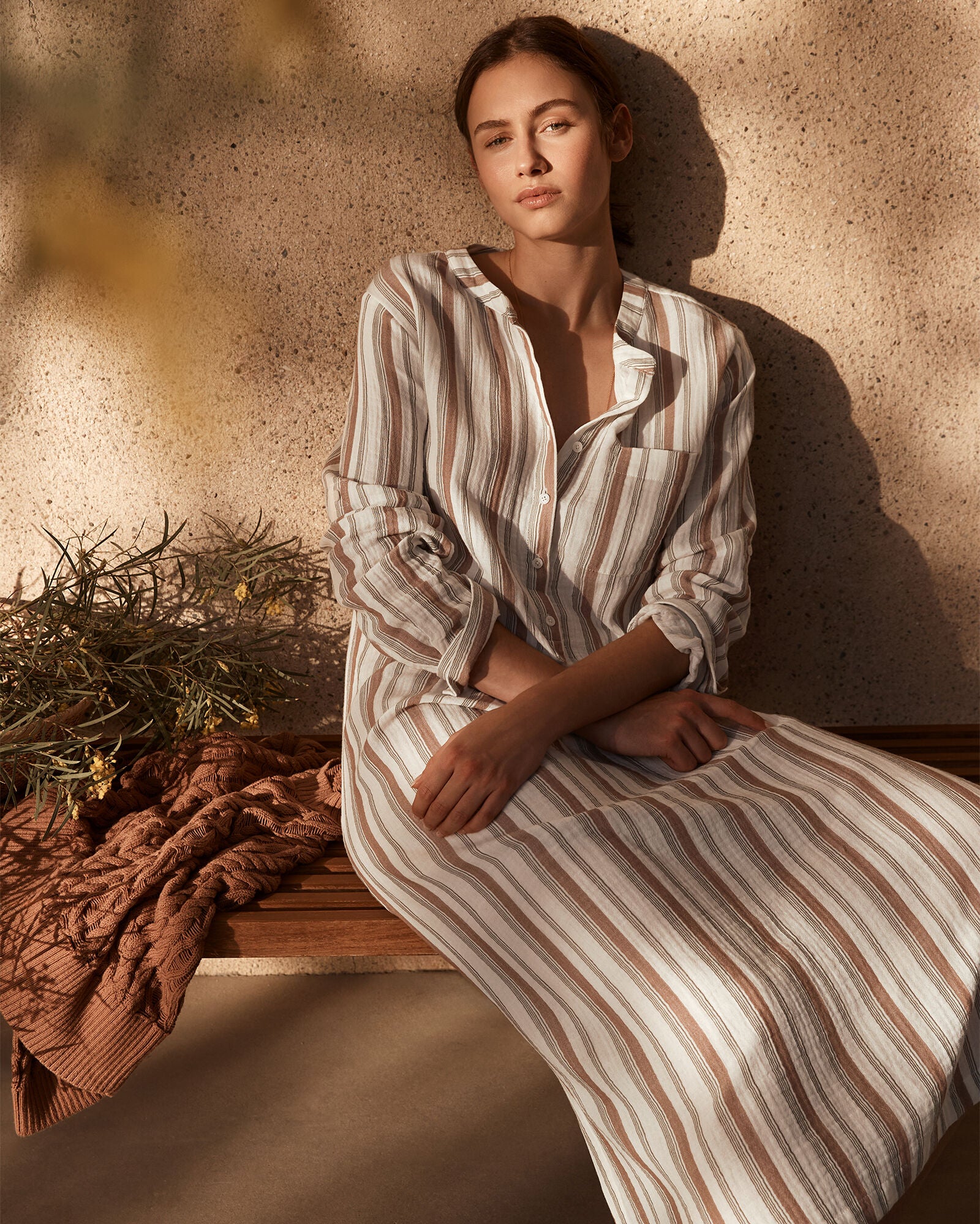 IVORY MULTI ORGANIC COTTON GAUZE STRIPED DRESS | Talbots US