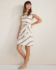 IVORY MULTI|IVORY/TWILIGHT ORGANIC COTTON INTERLOCK STRIPED KNOT DRESS | Talbots US