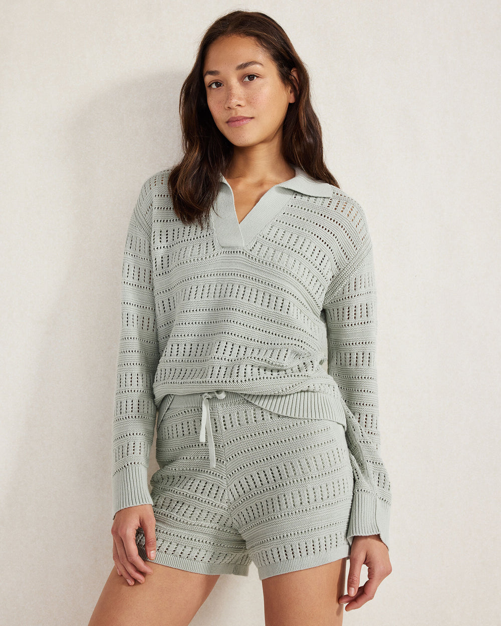 BIRCH|MINERAL ORGANIC COTTON OPEN STITCH JOHNNY COLLAR SWEATER | Talbots US