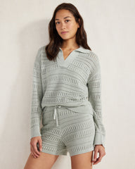 BIRCH|MINERAL ORGANIC COTTON OPEN STITCH JOHNNY COLLAR SWEATER | Talbots US