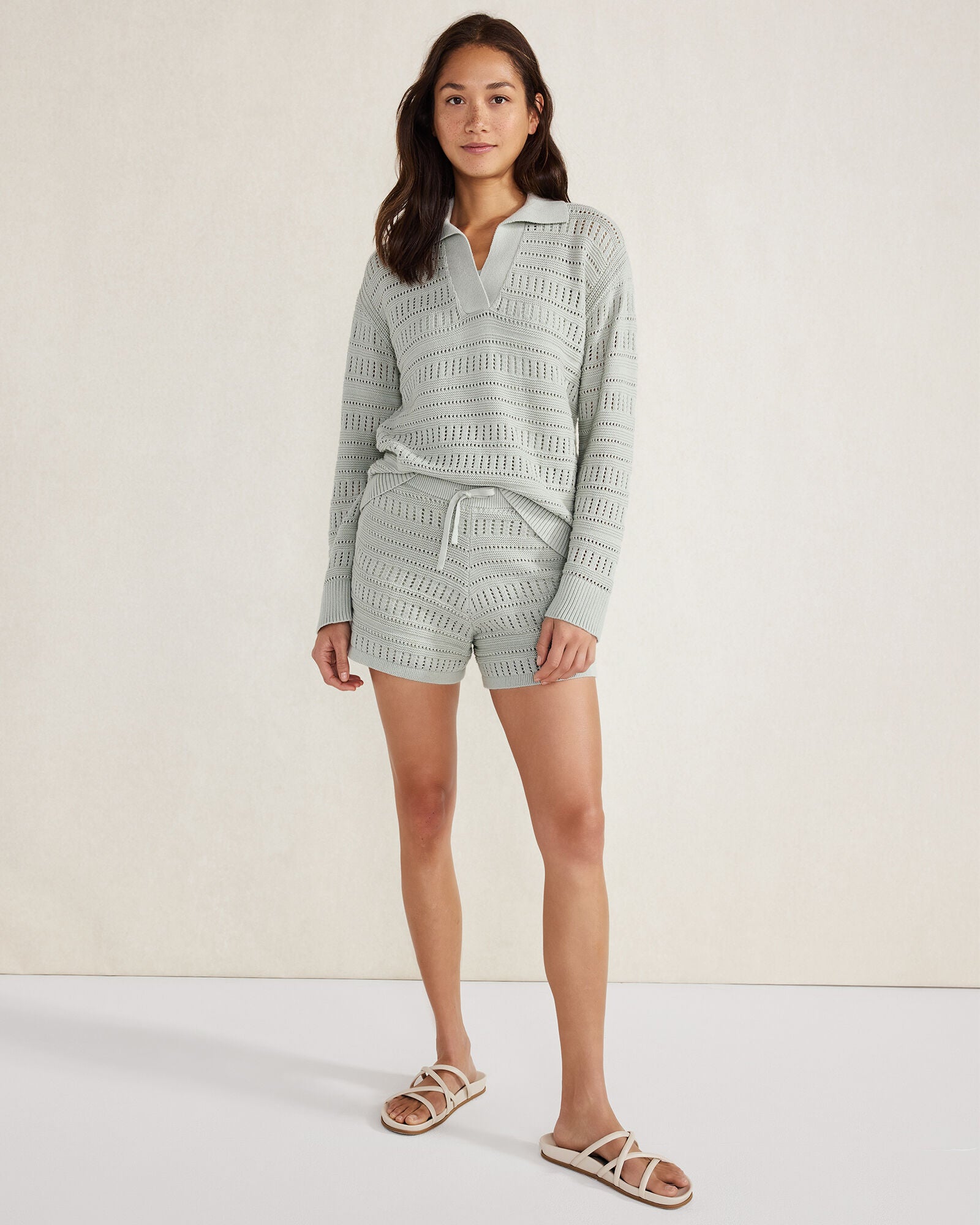 BIRCH|MINERAL ORGANIC COTTON OPEN STITCH JOHNNY COLLAR SWEATER | Talbots US