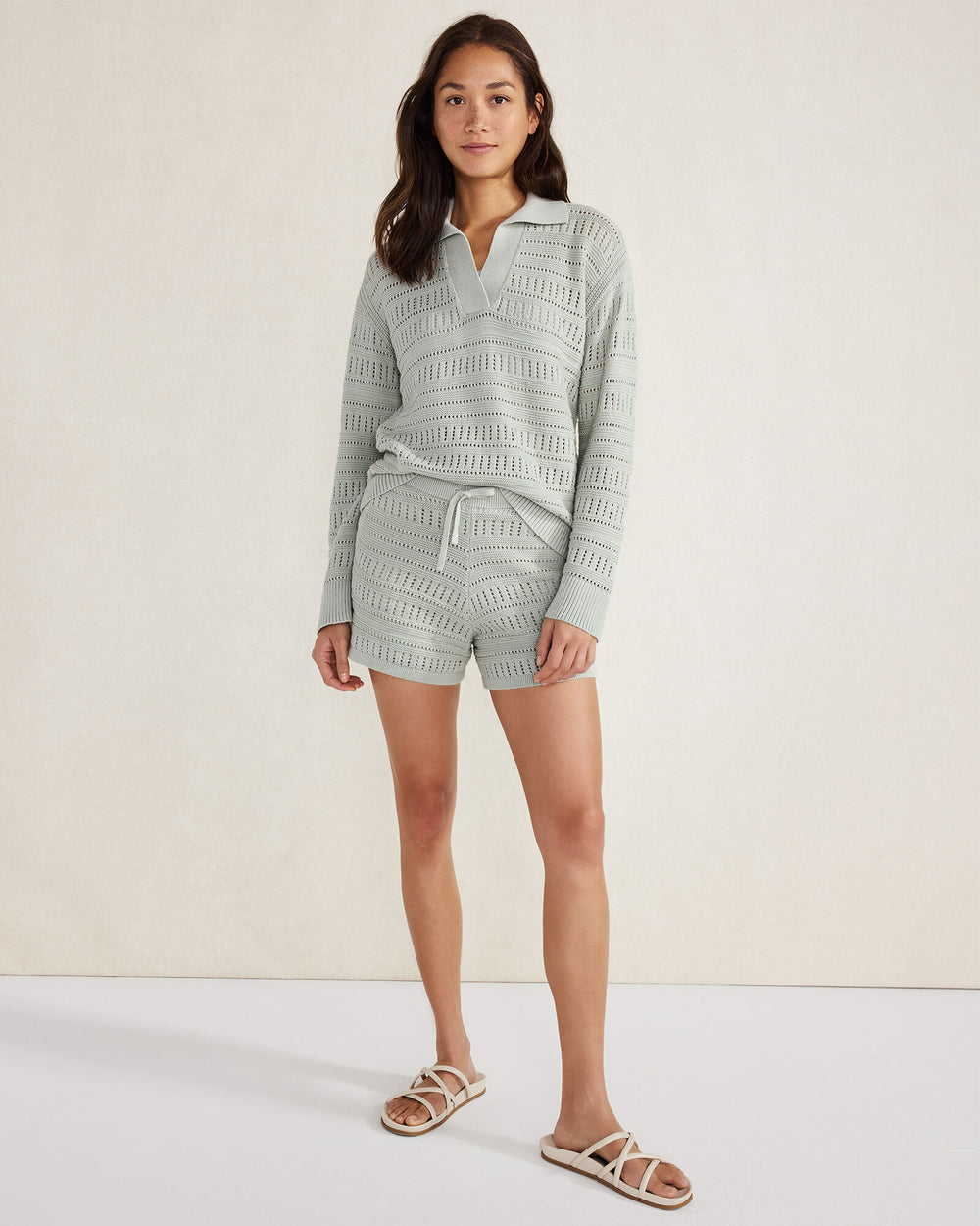 BIRCH|MINERAL ORGANIC COTTON OPEN STITCH JOHNNY COLLAR SWEATER | Talbots US