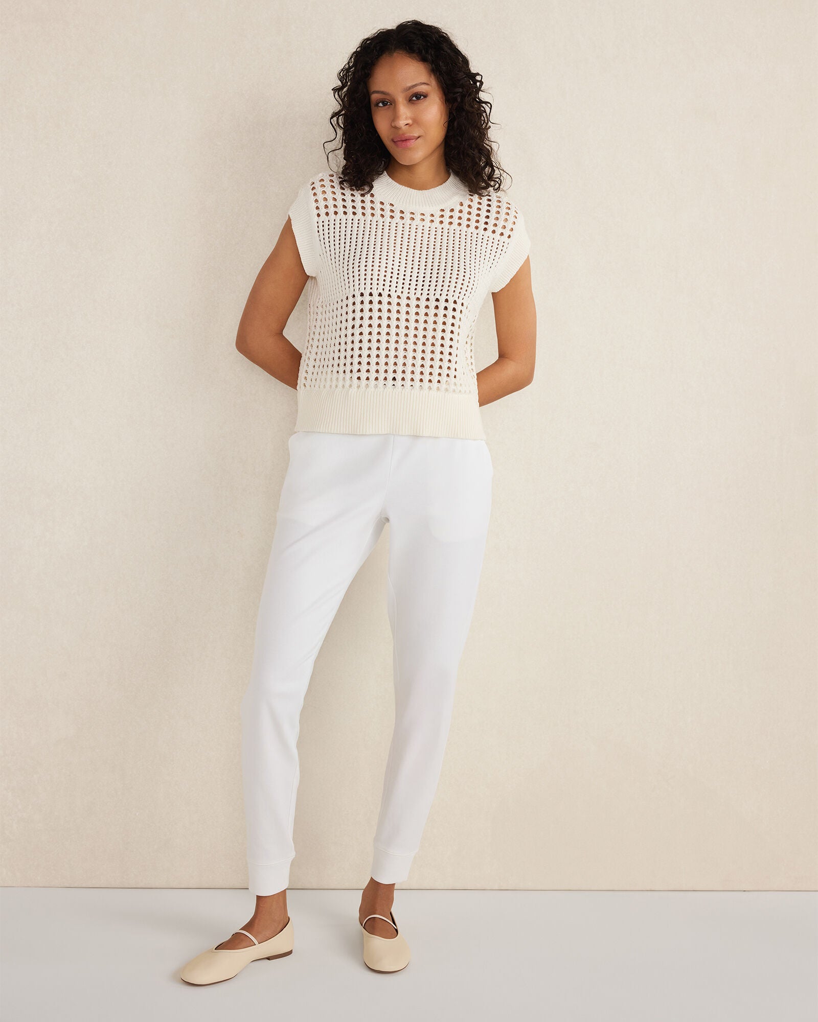 IVORY|WHITE ORGANIC COTTON INTERLOCK JOGGERS | Talbots near me