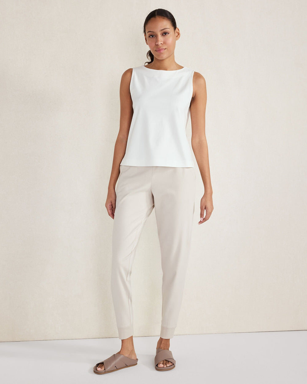 IVORY|WHITE ORGANIC COTTON INTERLOCK JOGGERS | Talbots near me