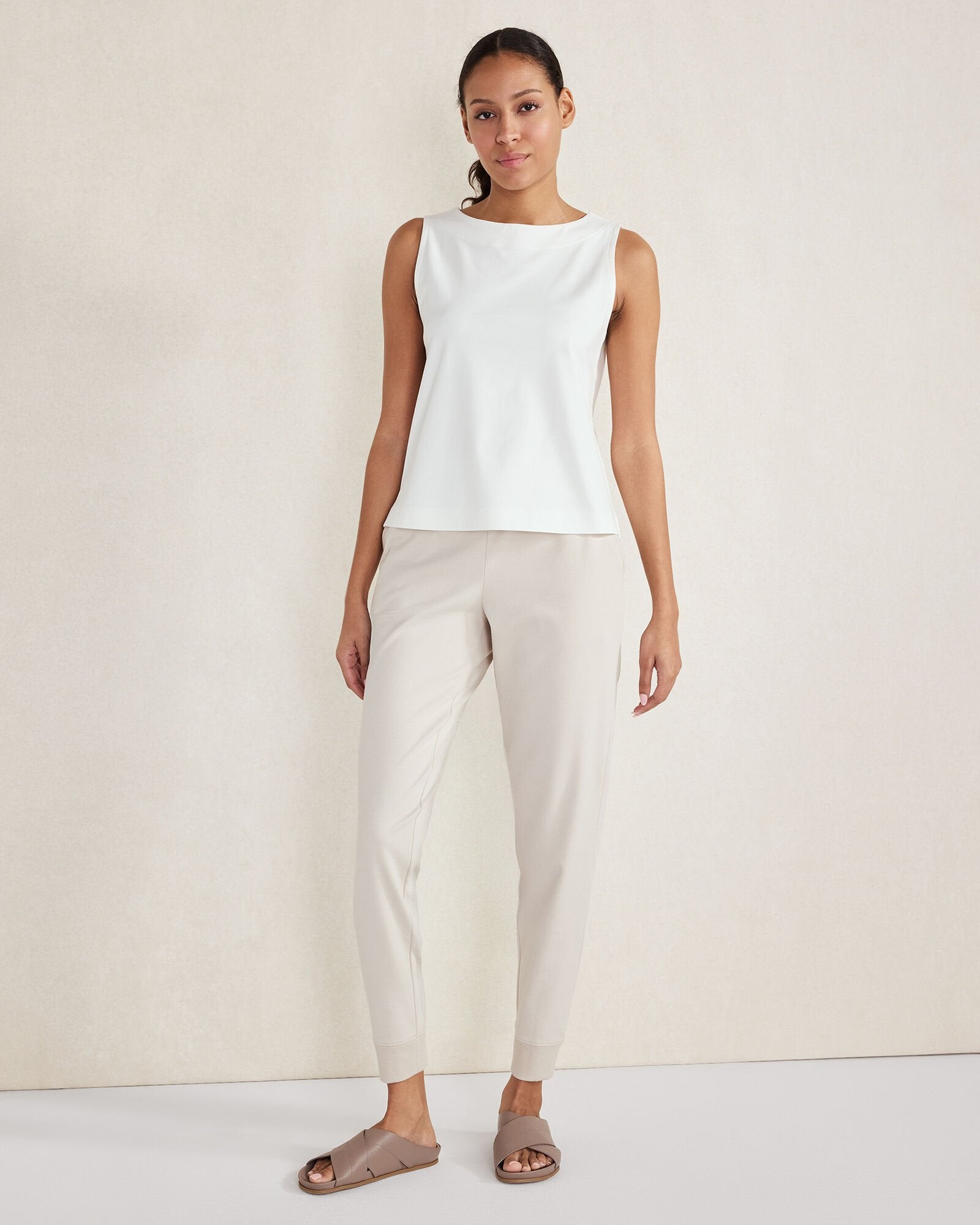 IVORY|WHITE ORGANIC COTTON INTERLOCK JOGGERS | Talbots discount
