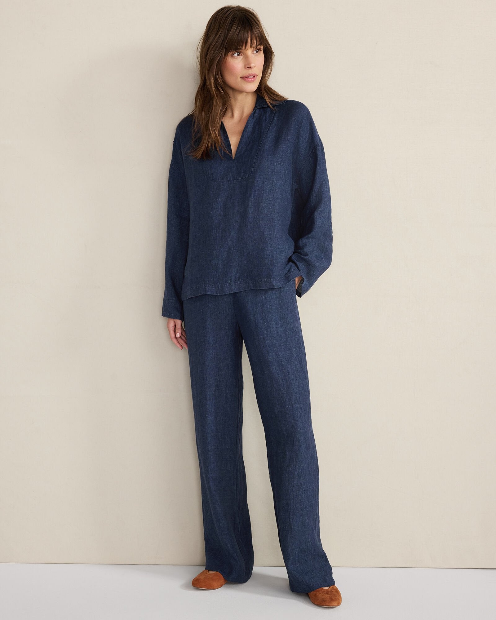 DELAVE NAVY LINEN STRAIGHT LEG PANTS | Talbots discount