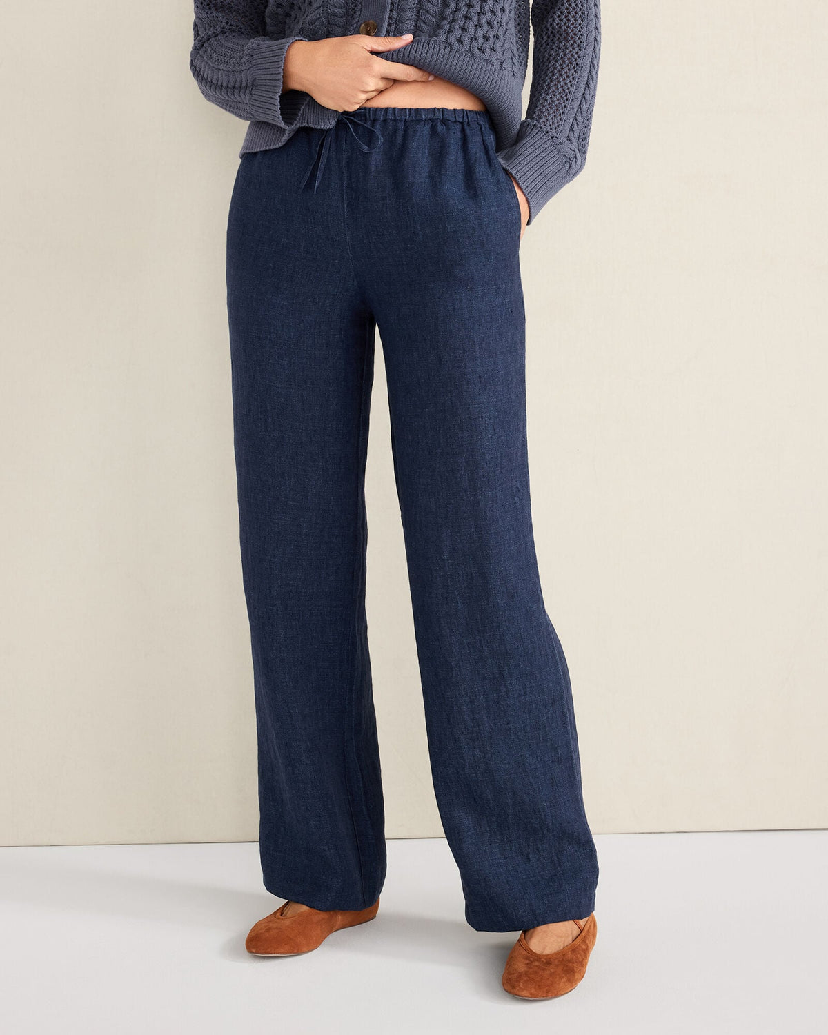 DELAVE NAVY LINEN STRAIGHT LEG PANTS | Talbots US