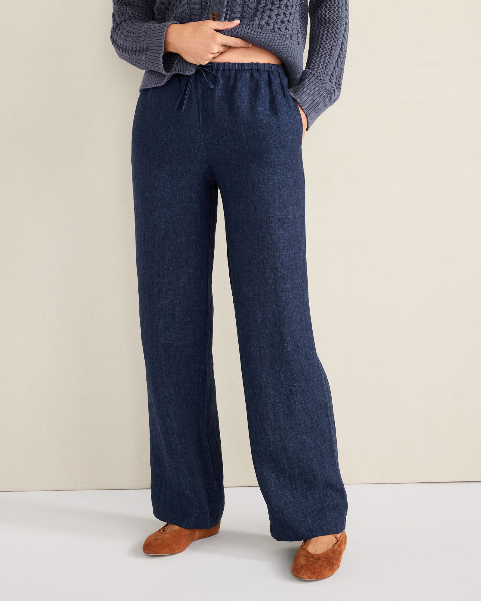 DELAVE NAVY LINEN STRAIGHT LEG PANTS | Talbots discount