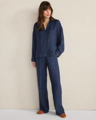 DELAVE NAVY LINEN STRAIGHT LEG PANTS | Talbots US