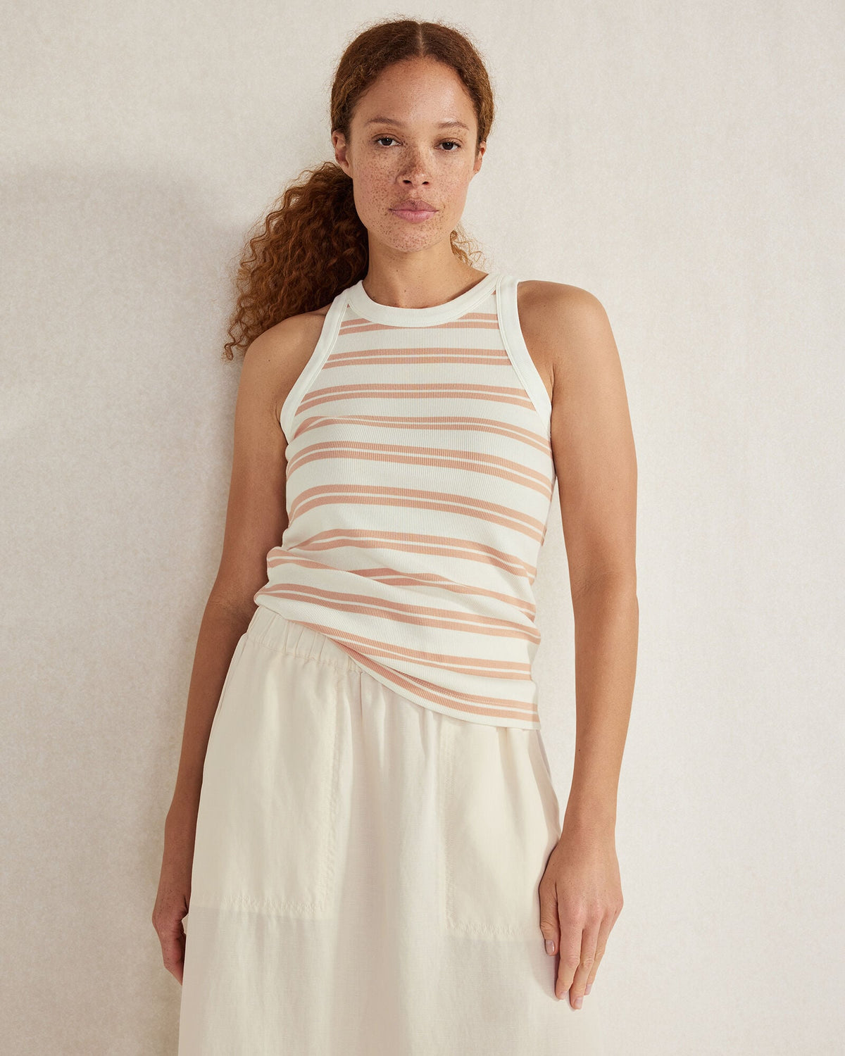 IVORY/ADOBE MULTI ORGANIC COTTON BOLD STRIPE RACERBACK TANK | Talbots for sale