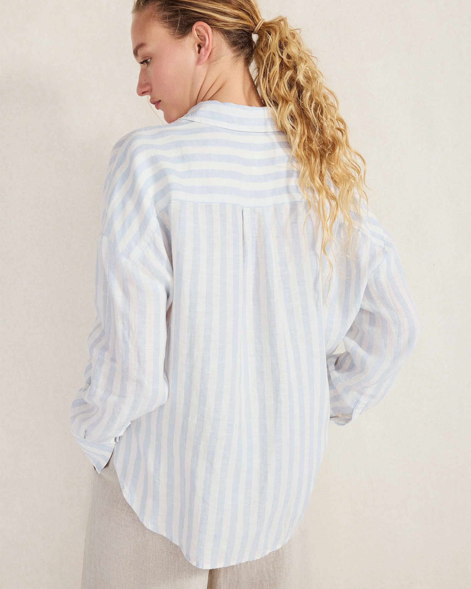 OLIVE/IVORY|WIND/IVORY LINEN STRIPED BOXY SHIRT | Talbots discount