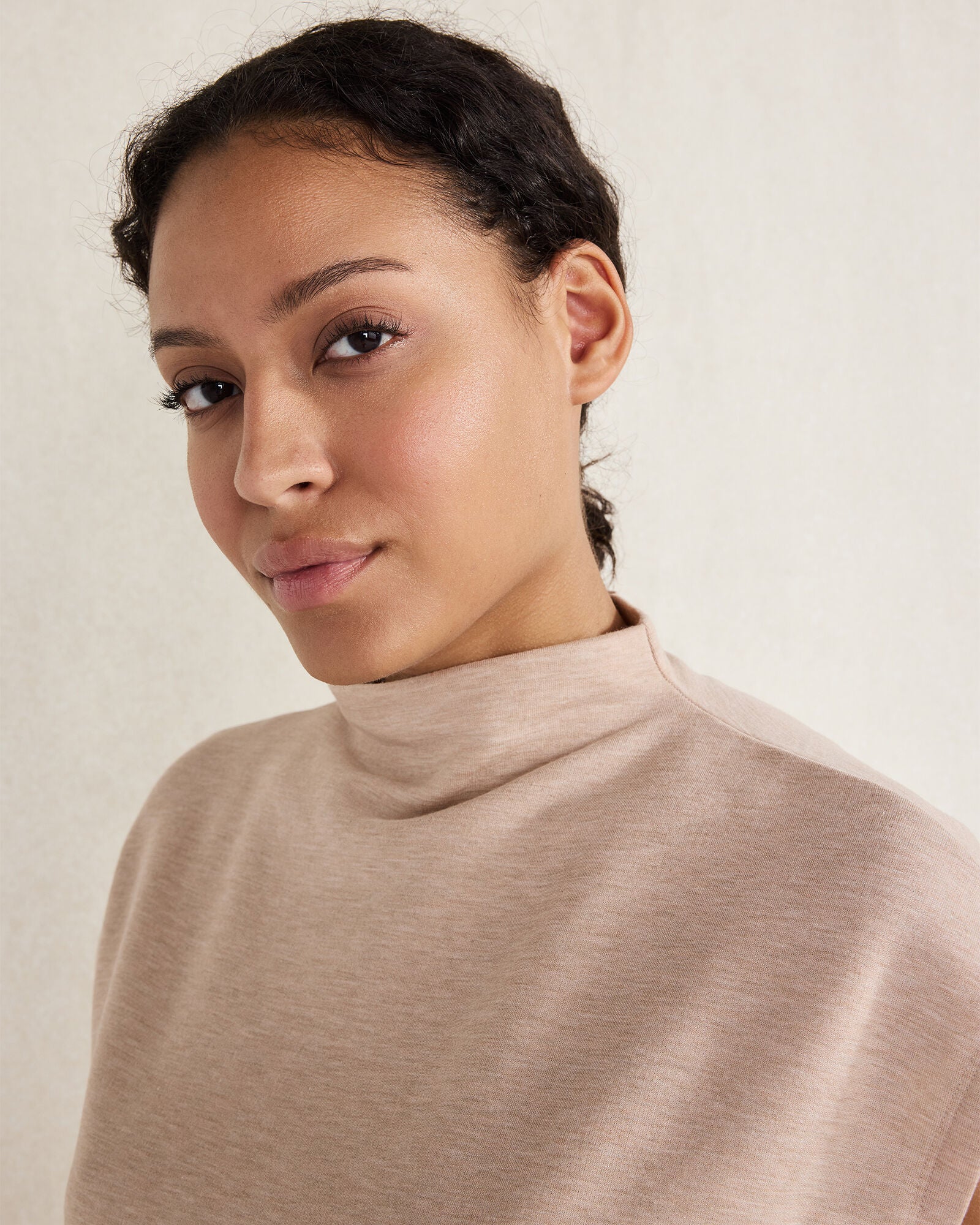 MUTED ADOBE HEATHER FLEECE FUNNEL NECK TOP | Talbots near me